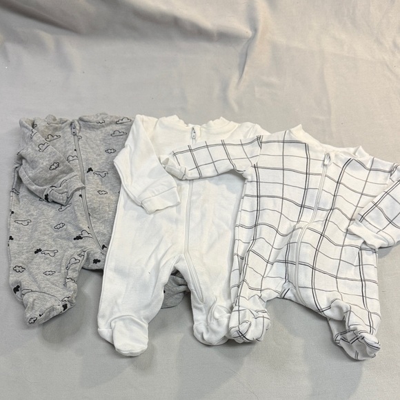 George Other - George - set of 3 premie Footies/Footed sleepers - Grey, White, and Checkered